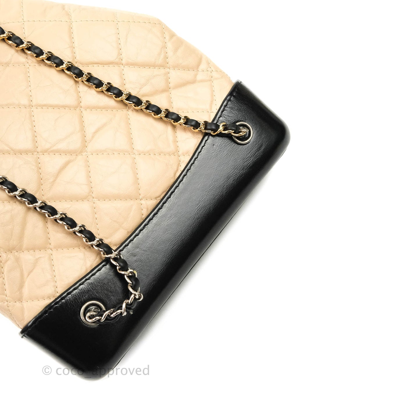 Chanel Gabrielle Backpack Black Aged Calfskin Small Beige Black