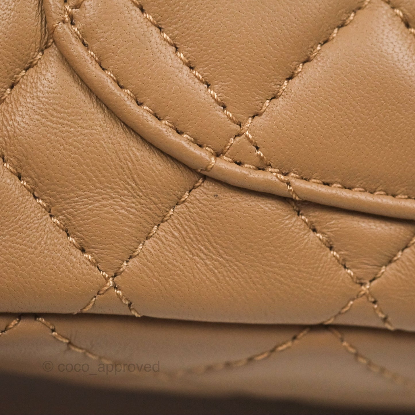 Chanel Mini Rectangular Pearl Crush Quilted Beige Lambskin Aged Gold Hardware