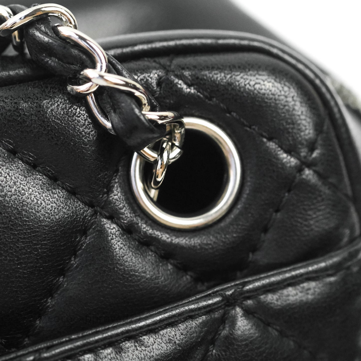 Chanel Quilted Camera Case Bag Black Lambskin Silver Hardware