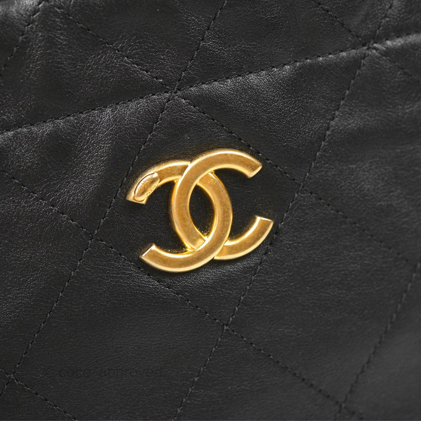 Chanel Drawstring Tote Bag Black Calfskin Aged Gold Hardware