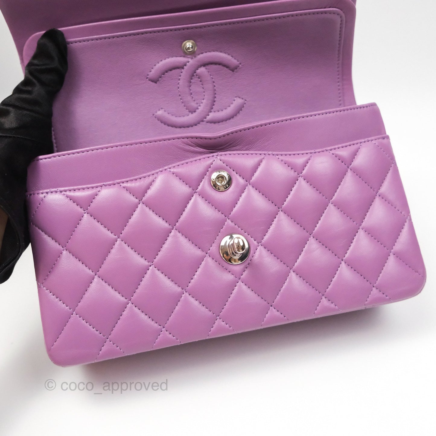Chanel Small Classic Flap Quilted Purple Lambskin Silver Hardware
