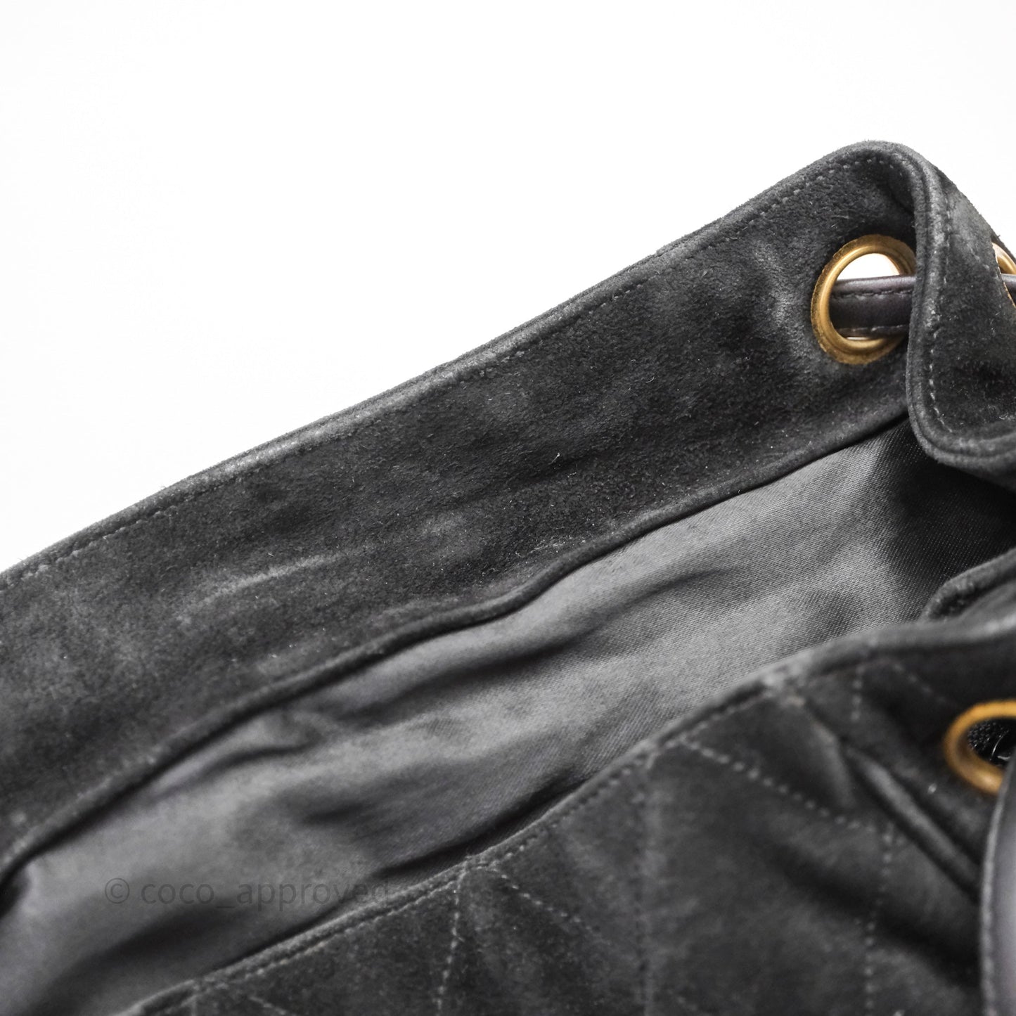 Chanel Vintage Quilted Suede CC Backpack Black Gold Hardware