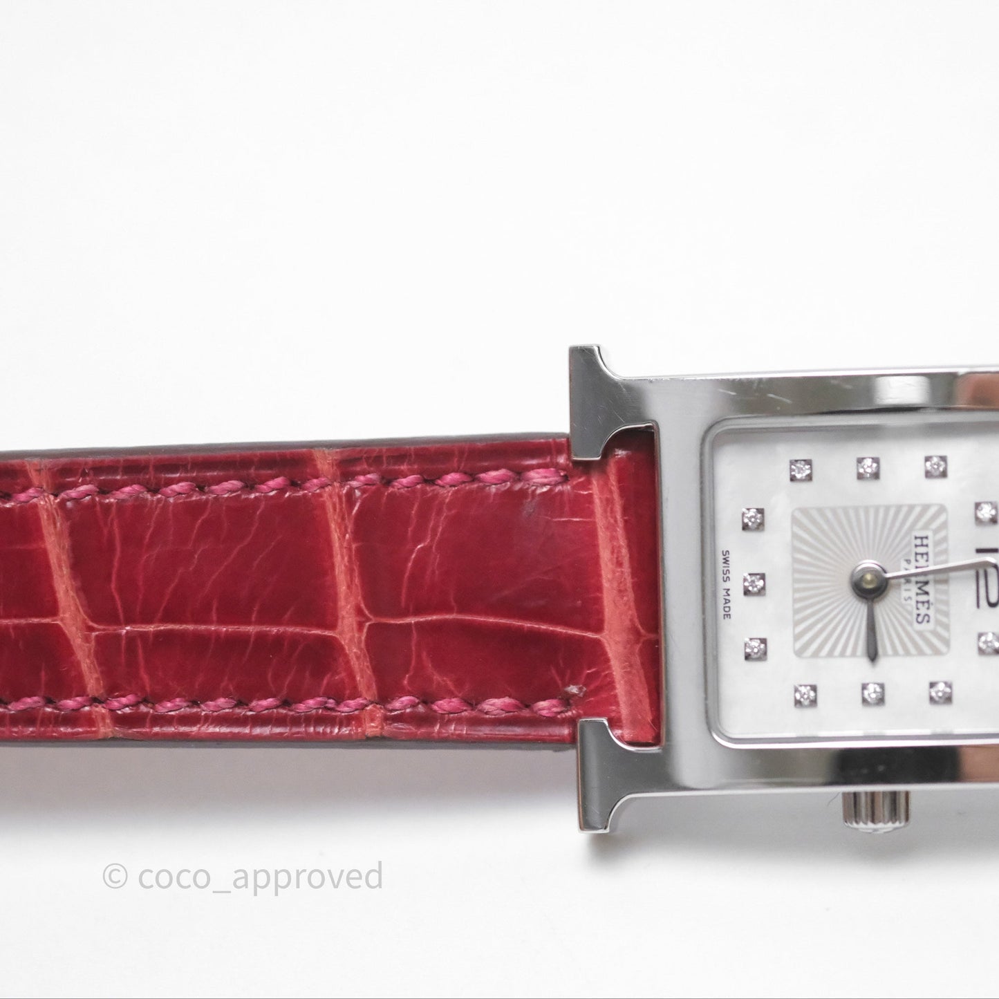 Hermès Heure H Watch Diamond Red Alligator Palladium Hardware