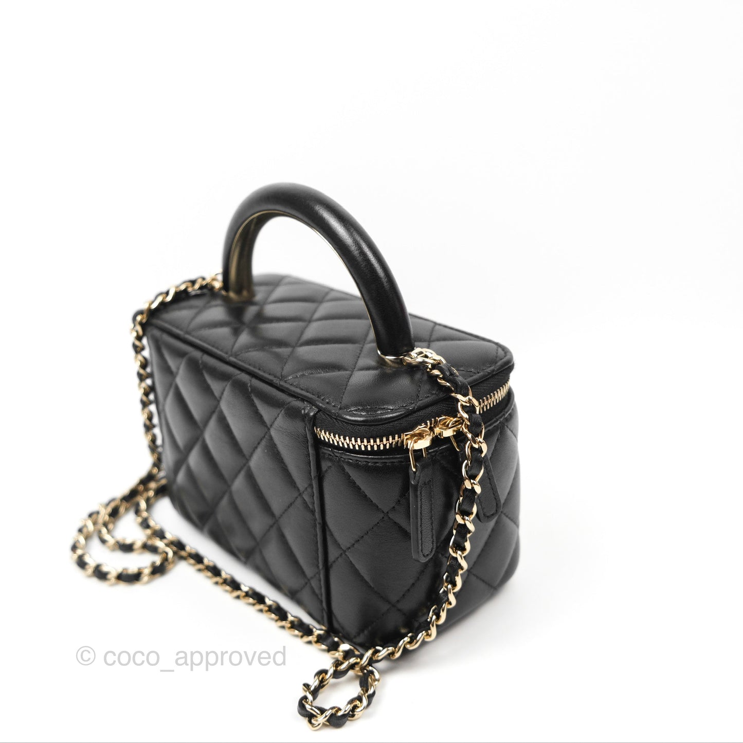 Chanel Top Handle Vanity Rectangular Black Lambskin Gold Hardware