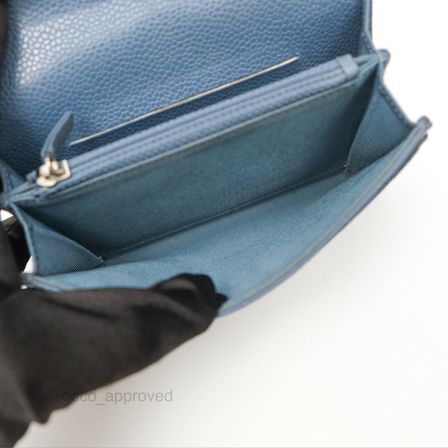 Chanel Quilted Small Flap Wallet Grey Blue Caviar Silver Hardware