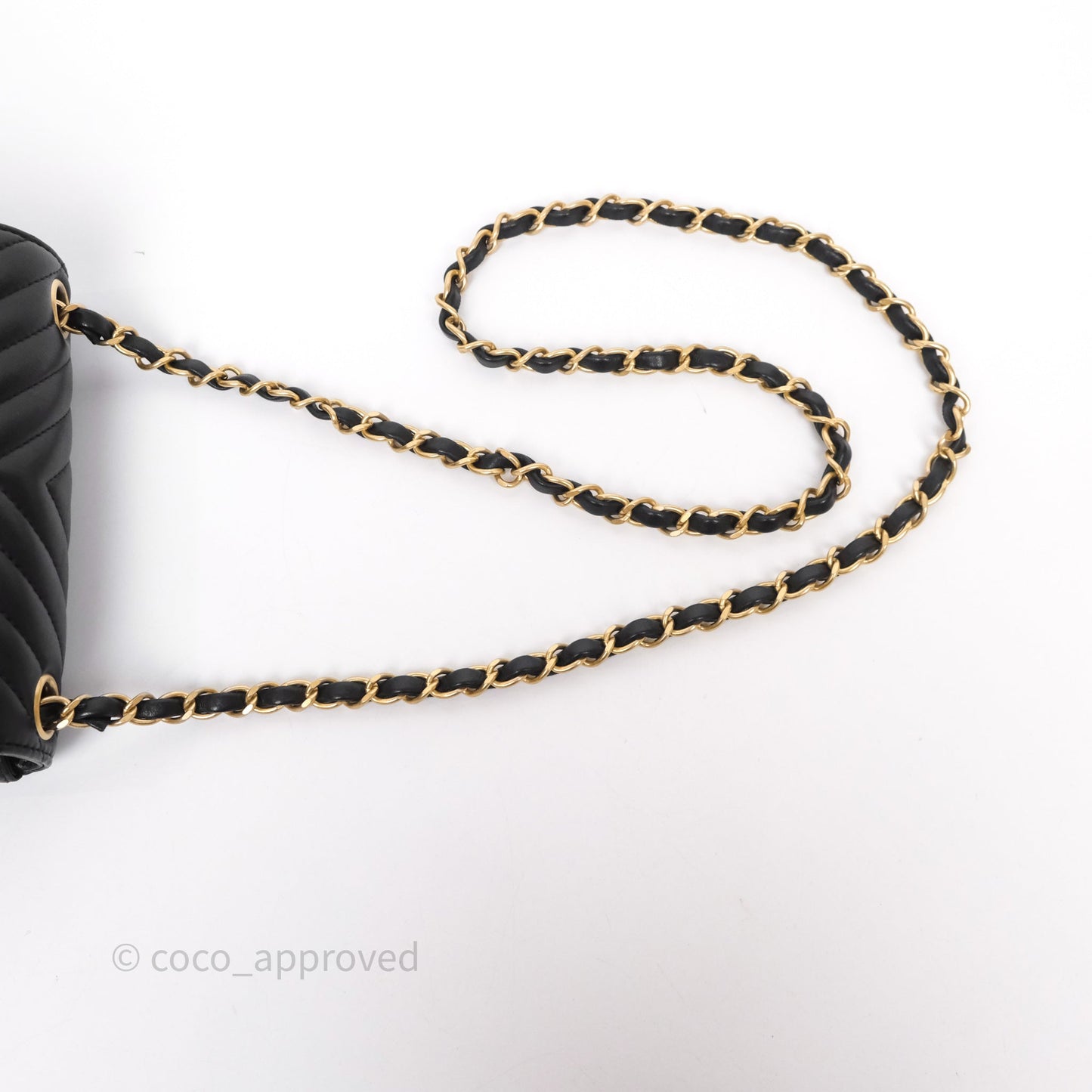 Chanel Mini Square Flap Chevron Black Lambskin Aged Gold Hardware