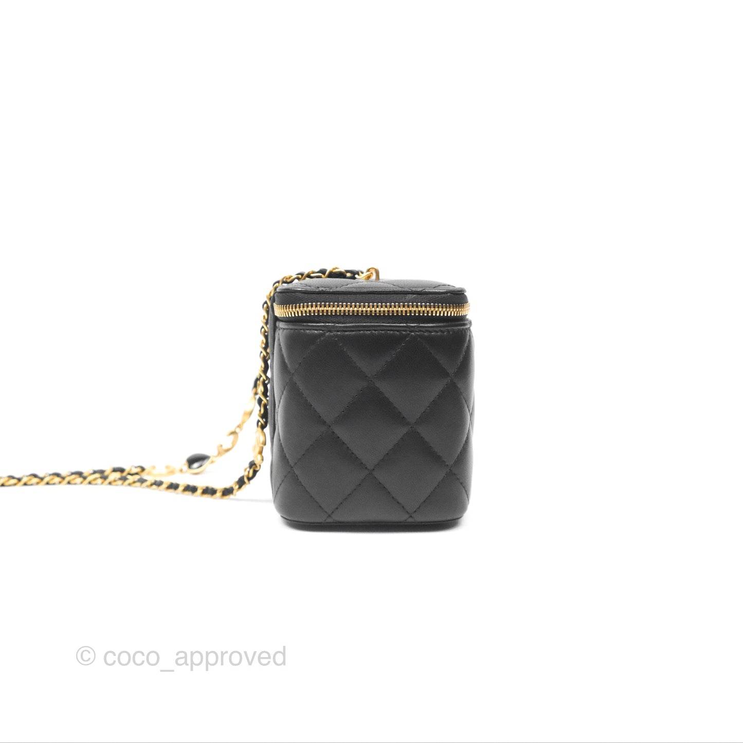 Chanel Vanity with COCO Heart Chain Black Lambskin Aged Gold Hardware