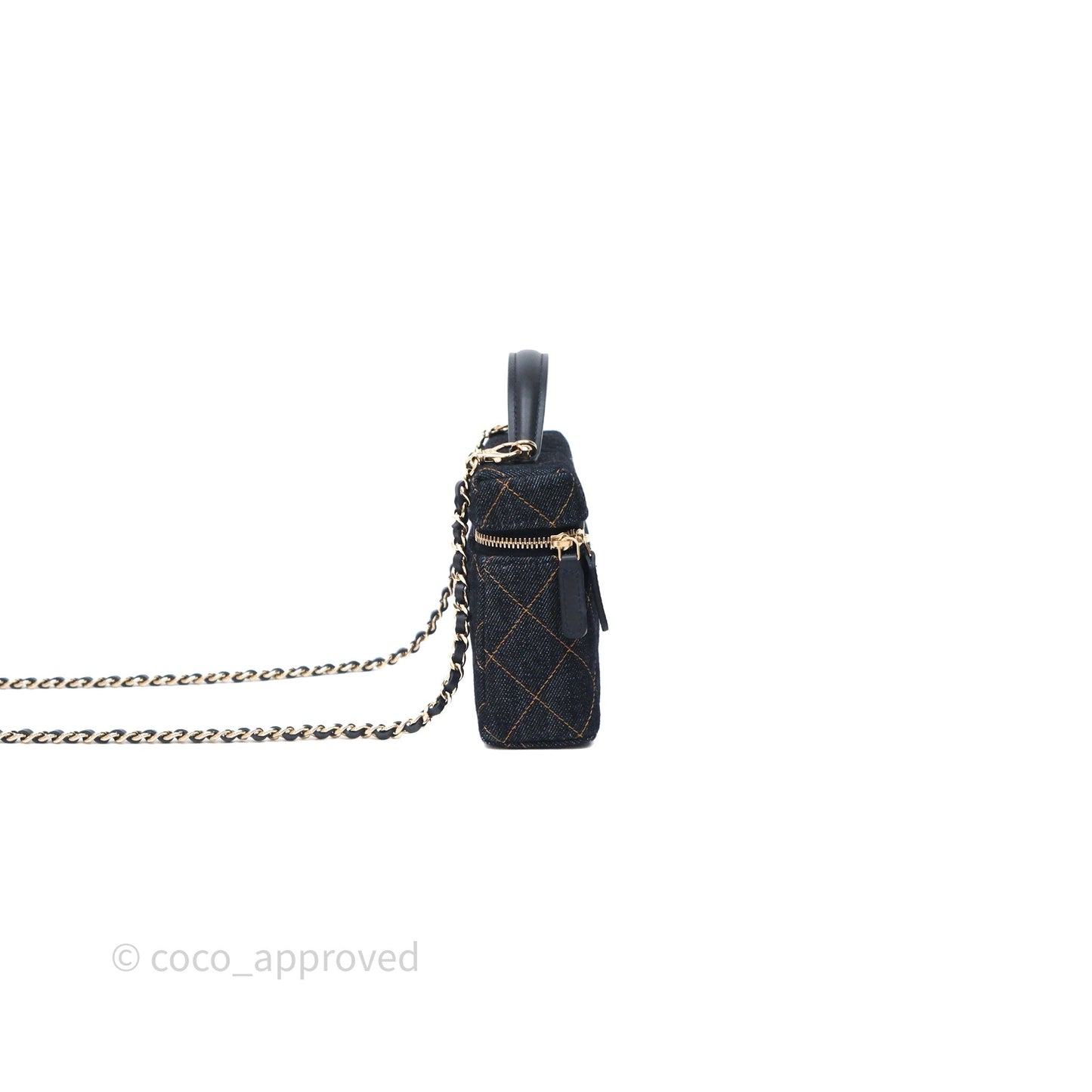 Chanel Top Handle Long Vanity with Chain Dark Blue Denim Gold Hardware