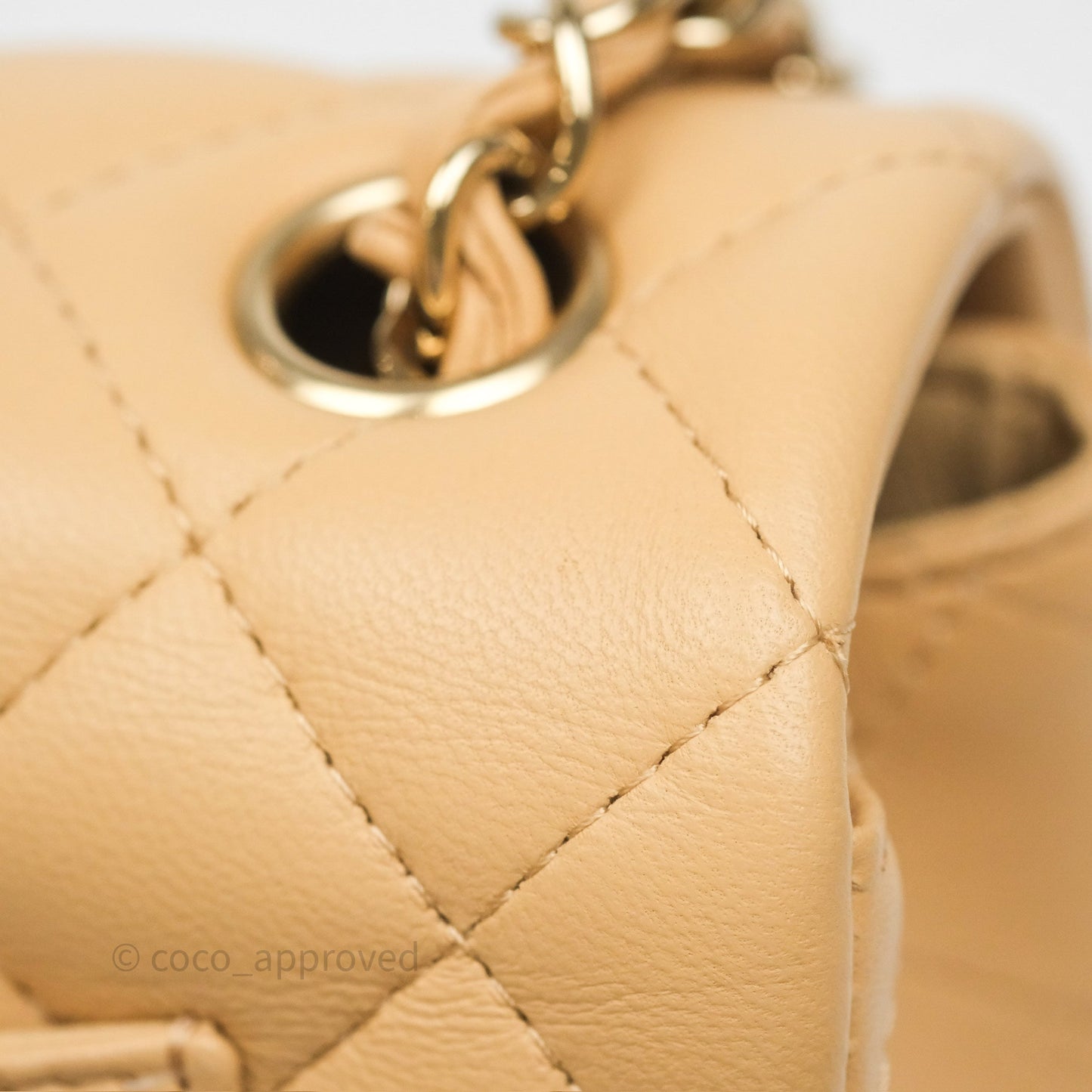 Chanel Mini Rectangular Quilted Beige Lambskin Gold Hardware