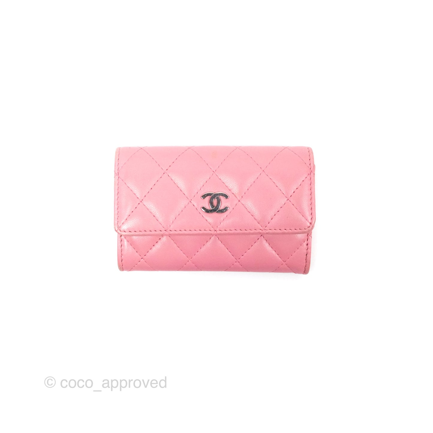 Chanel Quilted Flap Card Holder Pink Lambskin Silver Hardware