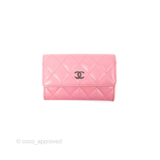 Chanel Quilted Flap Card Holder Pink Lambskin Silver Hardware