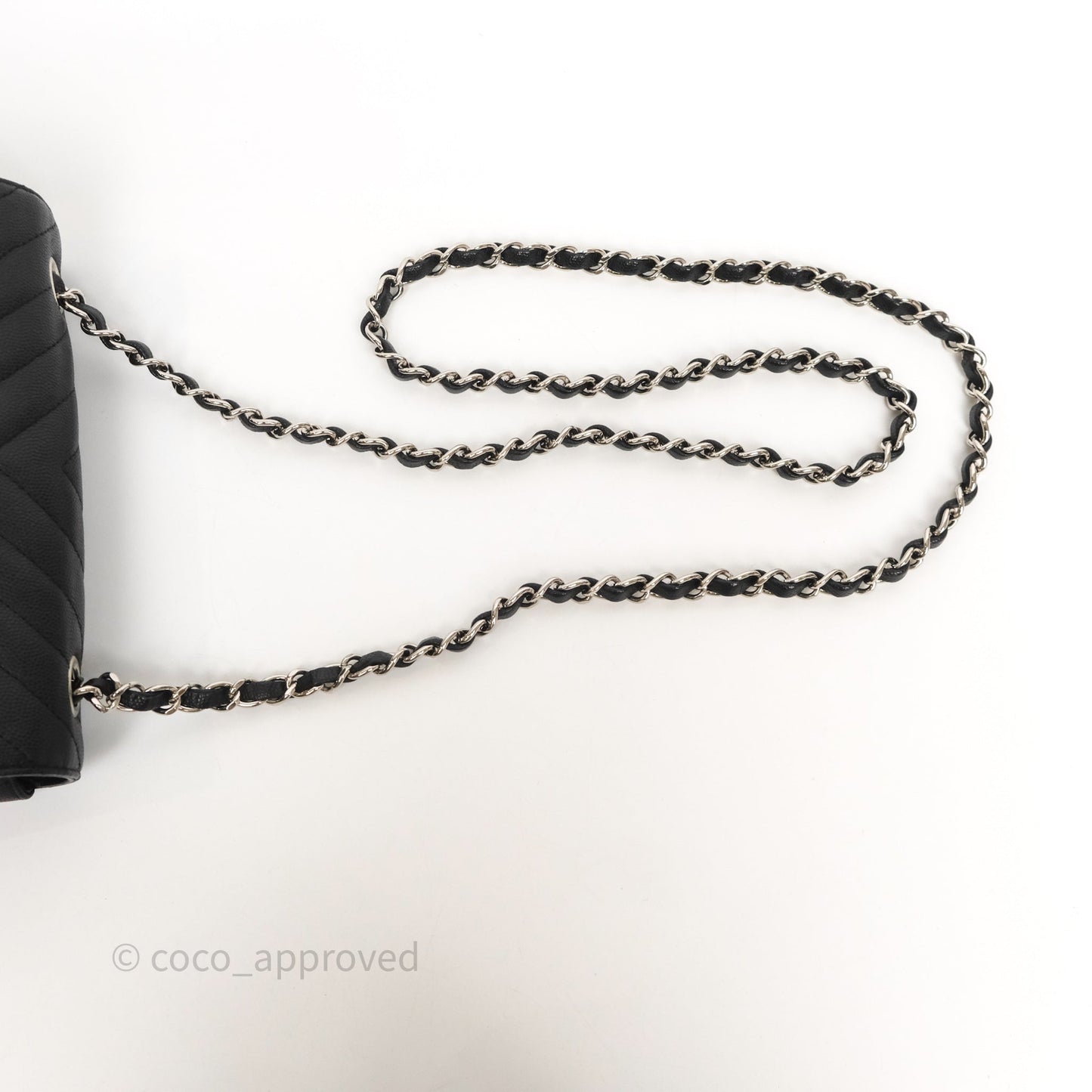 Chanel Mini Rectangular Flap Chevron Black Caviar Silver Hardware