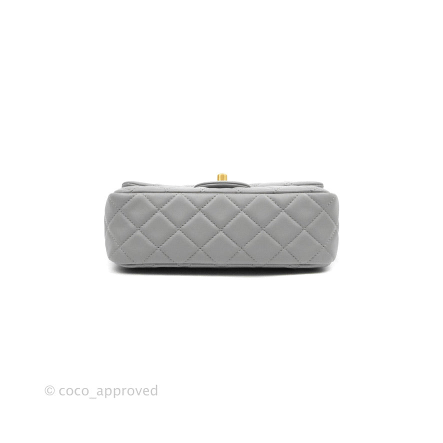 Chanel Mini Rectangular Pearl Crush Quilted Grey Lambskin Aged Gold Hardware