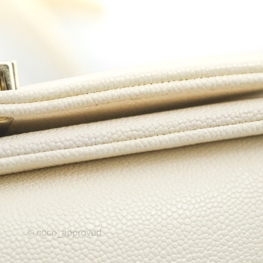 Chanel Small Boy White Caviar Gold Hardware