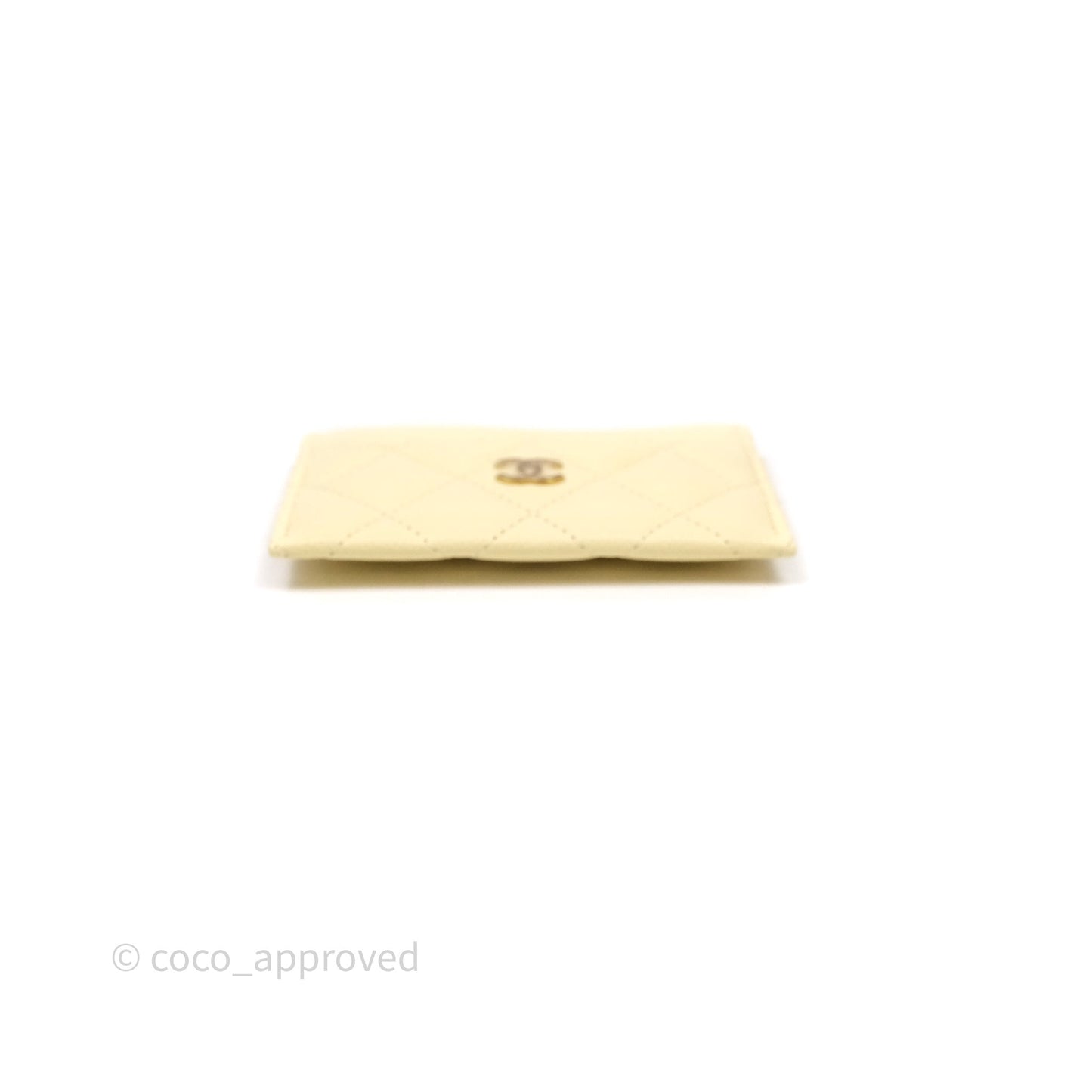 Chanel Quilted Card Holder Yellow Caviar Gold Hardware
