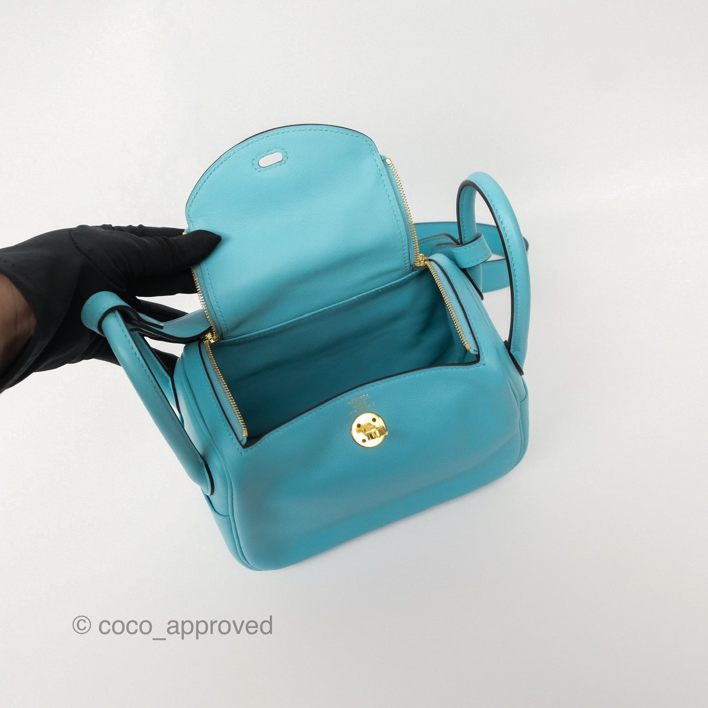 Hermès Mini Lindy 20 Bleu Atoll 3P Swift Gold Hardware