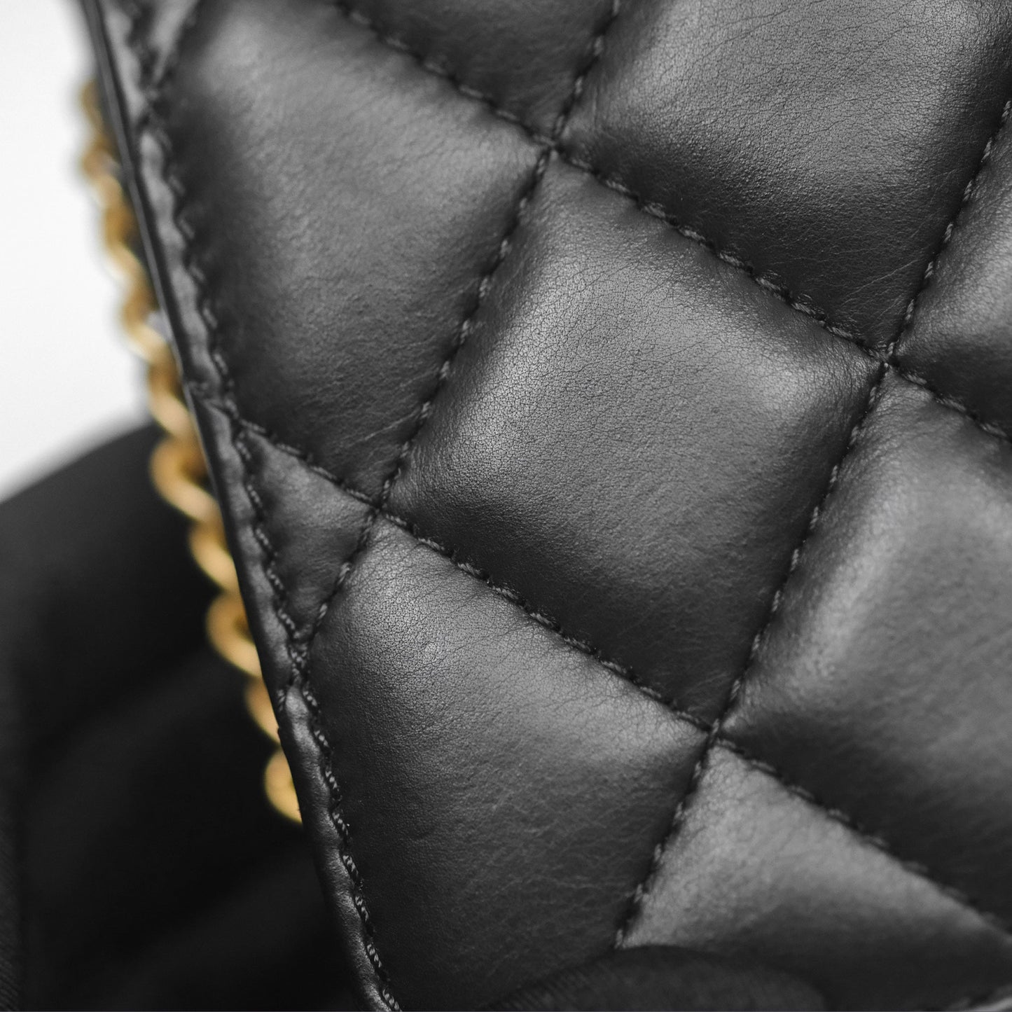 Chanel Quilted Side Chain Flap Bag Black Calfskin Aged Gold Hardware