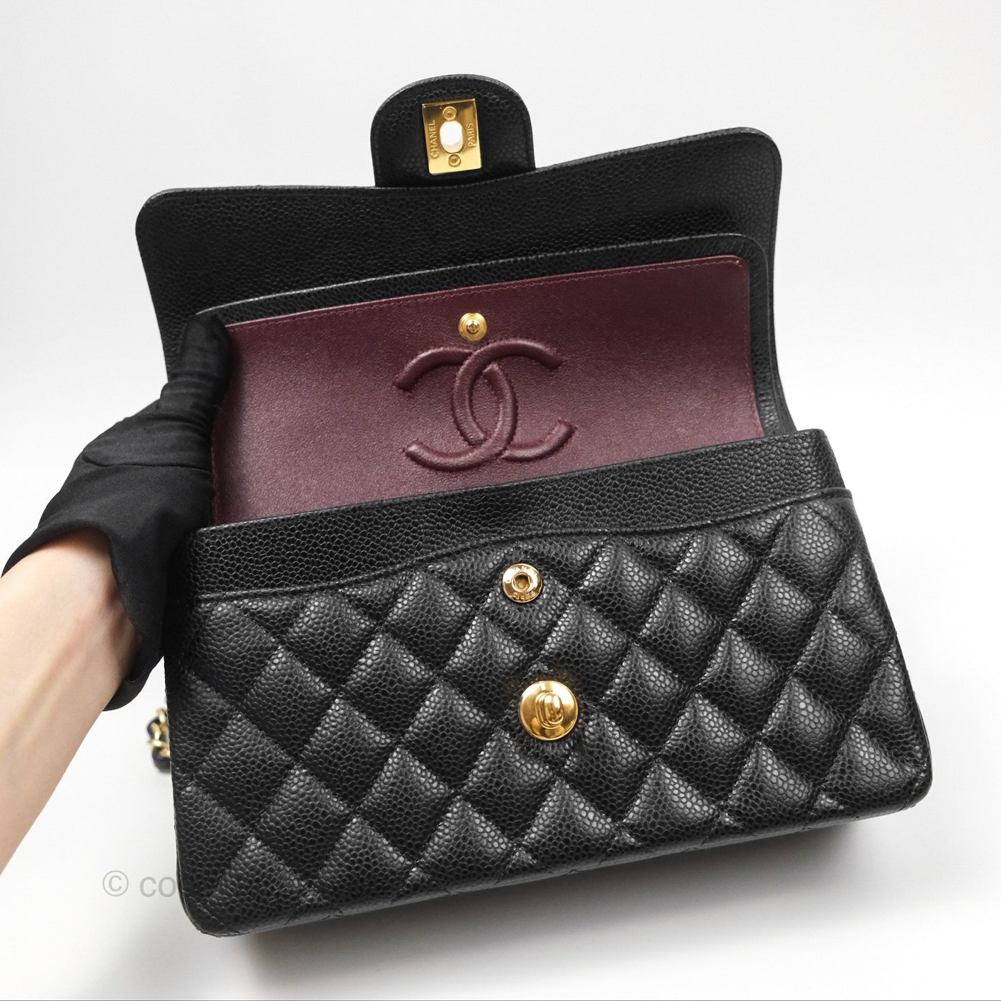 Chanel Small Classic Quilted Flap Black Caviar Gold Hardware