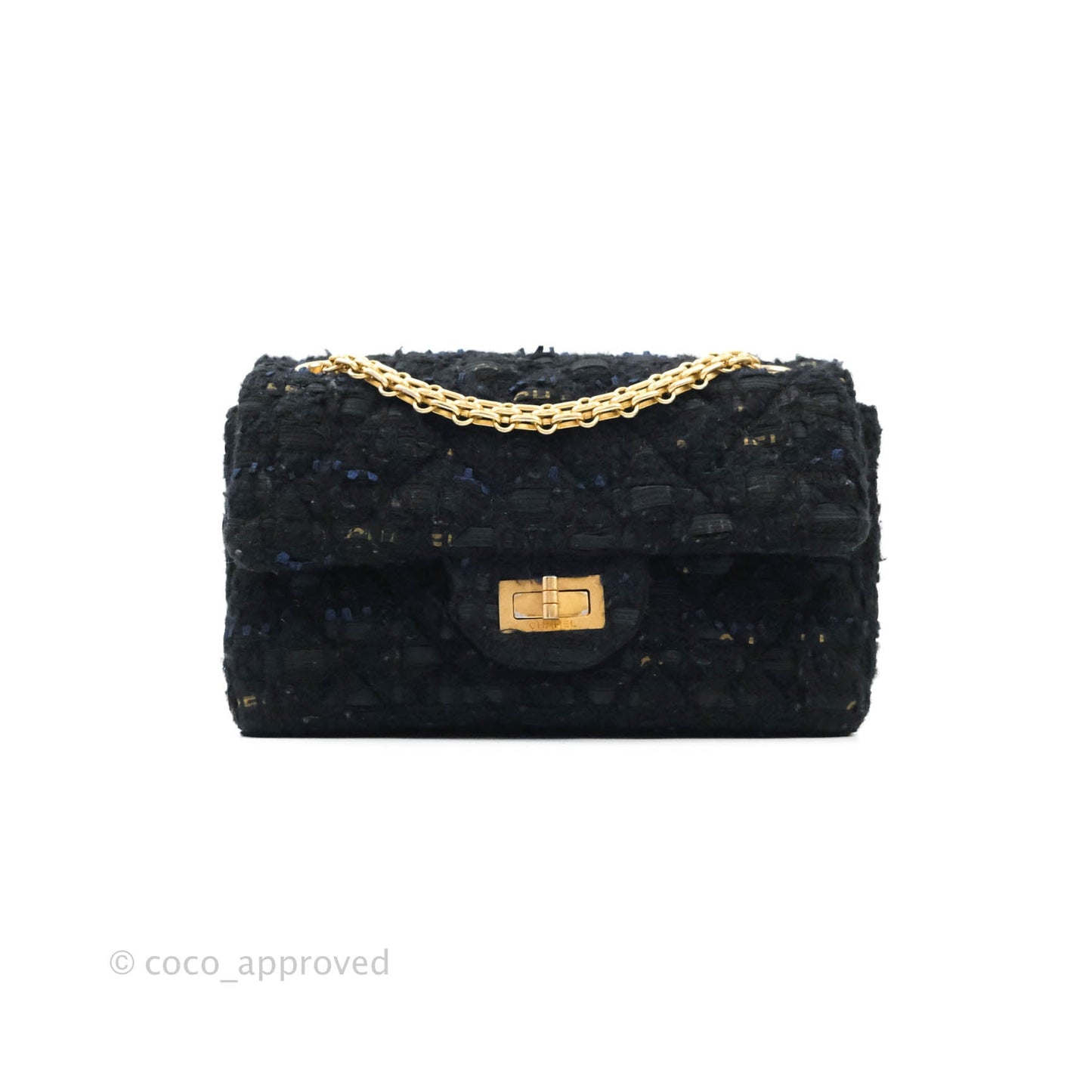Chanel Mini Reissue 224 Tweed Black Aged Gold Hardware