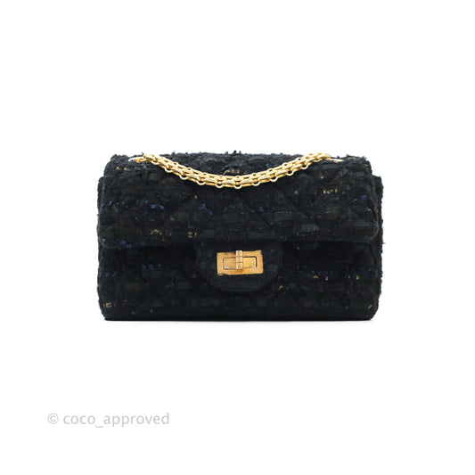 Chanel Mini Reissue 224 Tweed Black Aged Gold Hardware