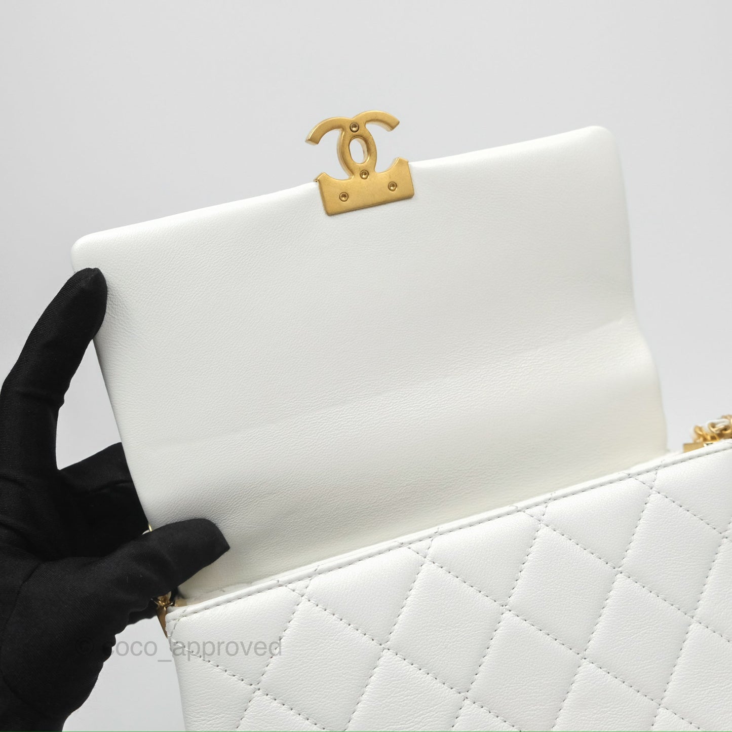 Chanel Adjustable Flap Bag White Calfskin Aged Gold Hardware