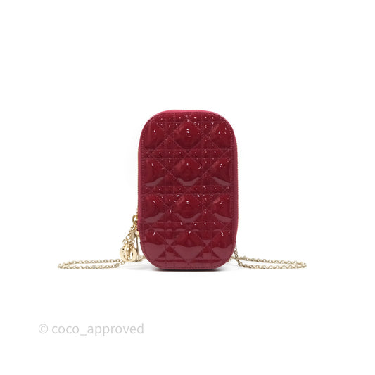 Christian Dior Lady Dior Call'in Dior Phone Holder Red Patent Cannage Calfskin