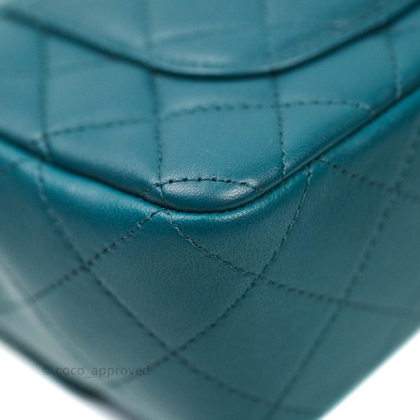 Chanel Quilted Mini Rectangular Lambskin Flap Bag Teal Silver Hardware