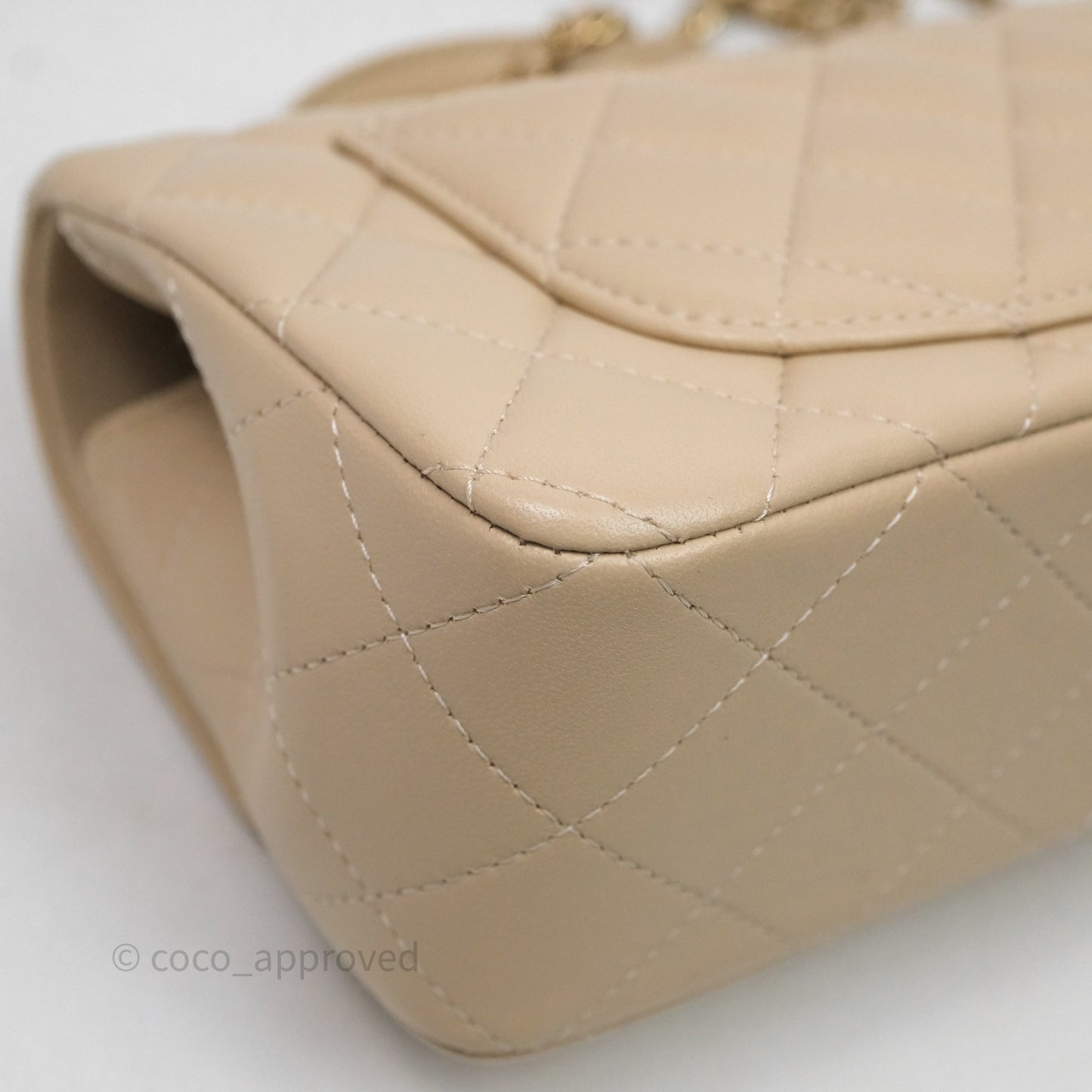 Chanel Top Handle Mini Rectangular Flap Beige Lambskin Shiny Gold Hardware