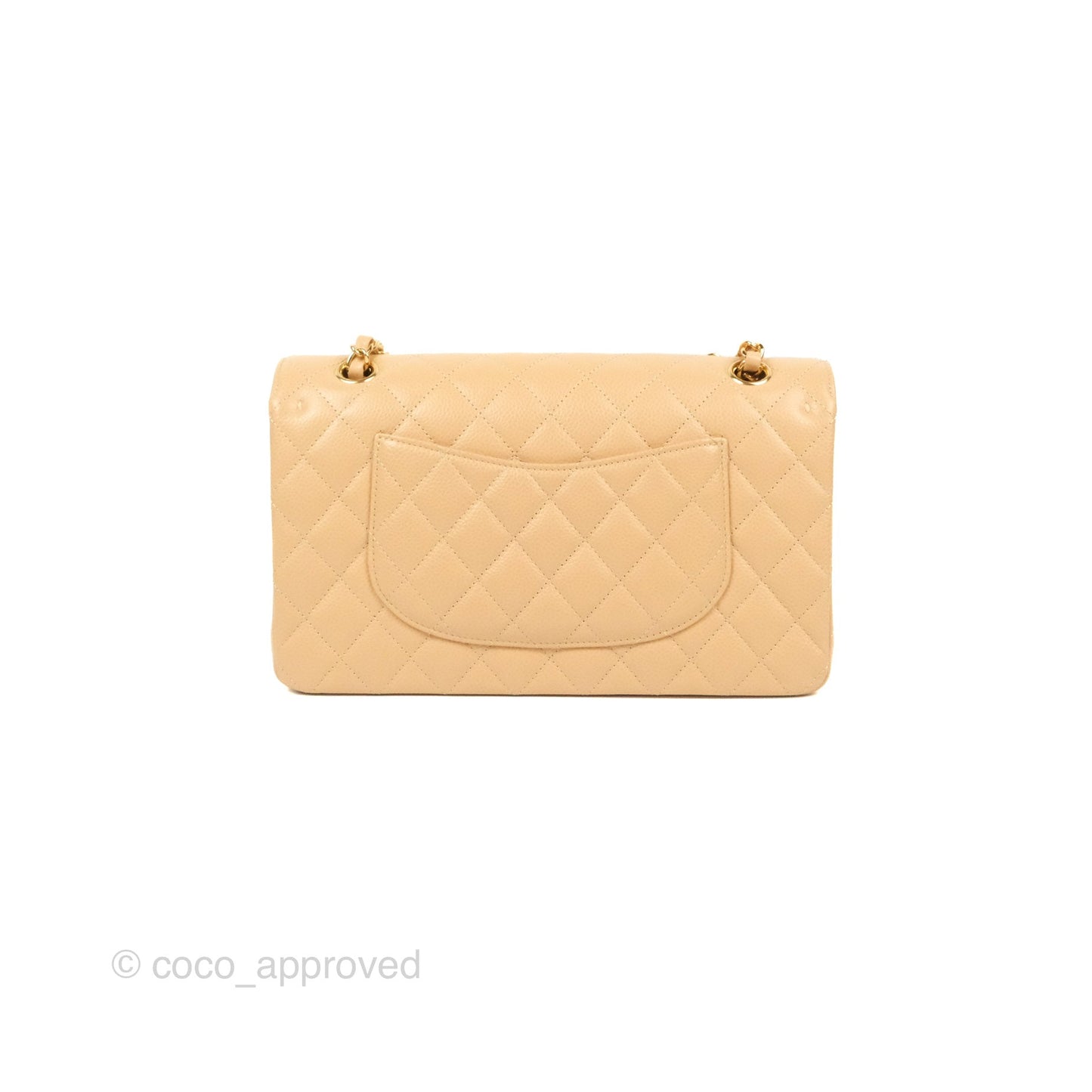 Chanel Classic M/L Medium Flap Quilted Beige Caviar Gold Hardware