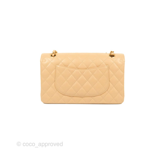 Chanel Classic M/L Medium Flap Quilted Beige Caviar Gold Hardware