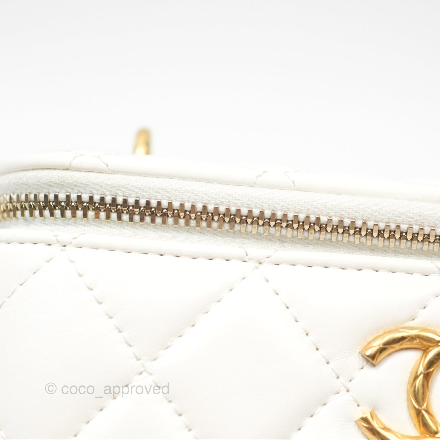 Chanel All Slide Vanity with Adjustable Chain White Lambskin Aged Gold Hardware