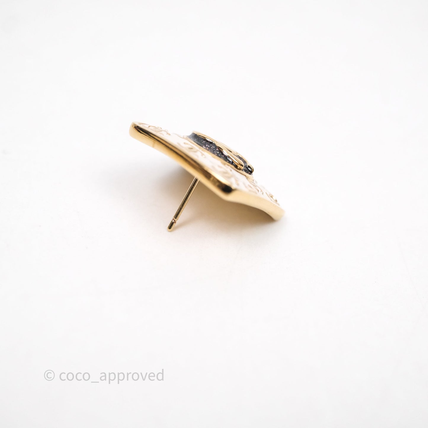 Chanel CC White Resin Square Earrings Gold Tone 24C
