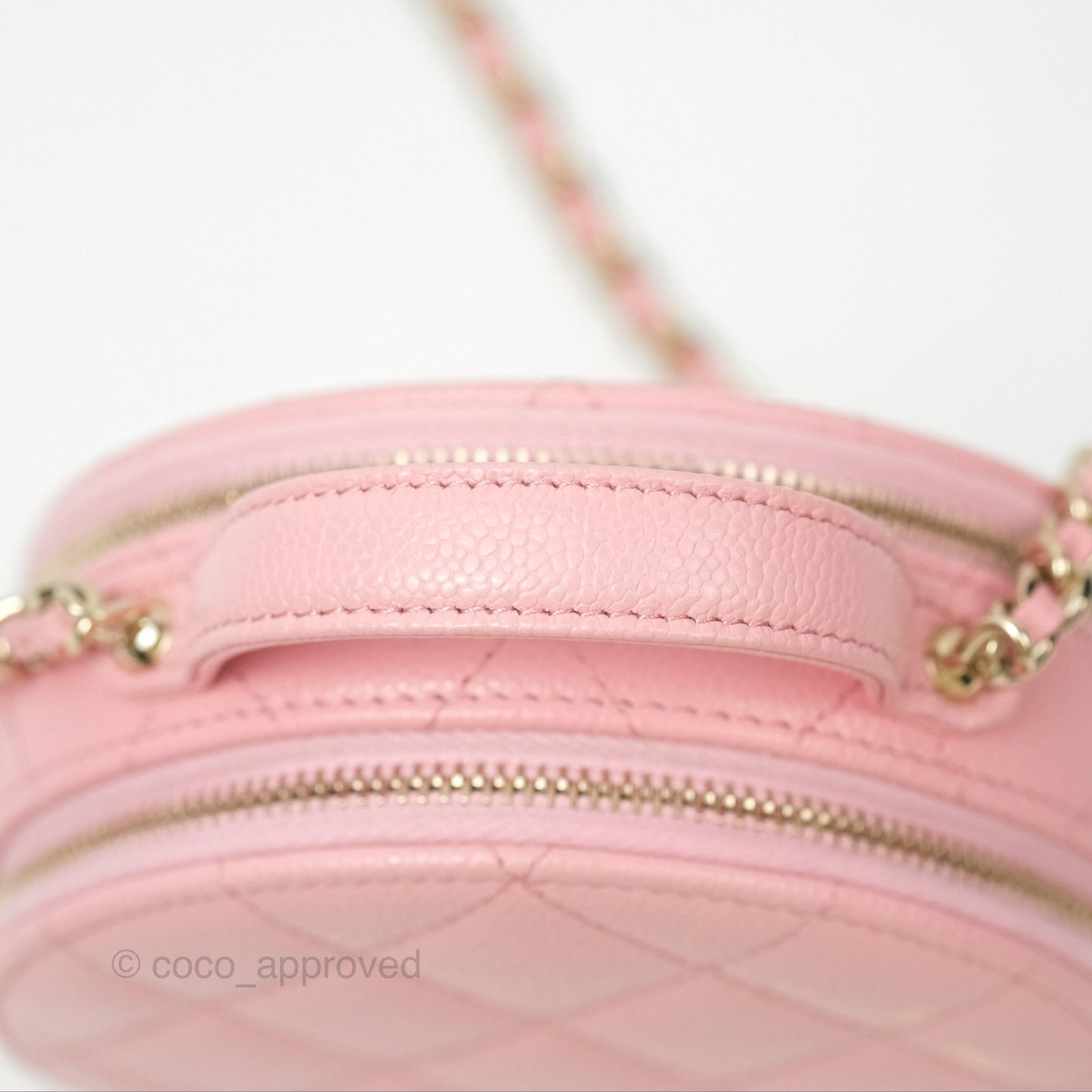 Chanel Mini Round Vanity Bag Handle With Care Pink Caviar 22C