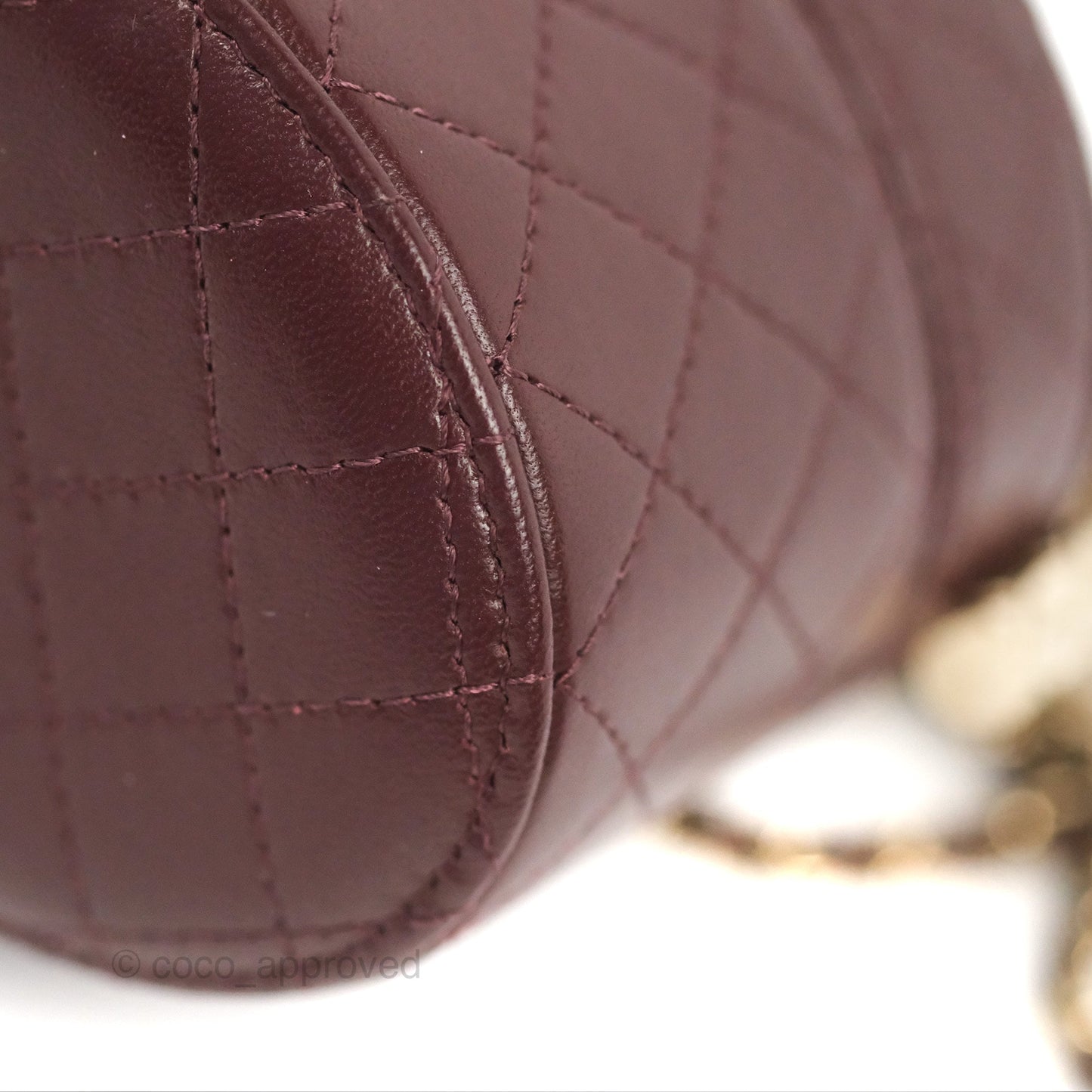 Chanel Quilted Round Vanity Clutch With Chain Burgundy Lambskin Gold Hardware