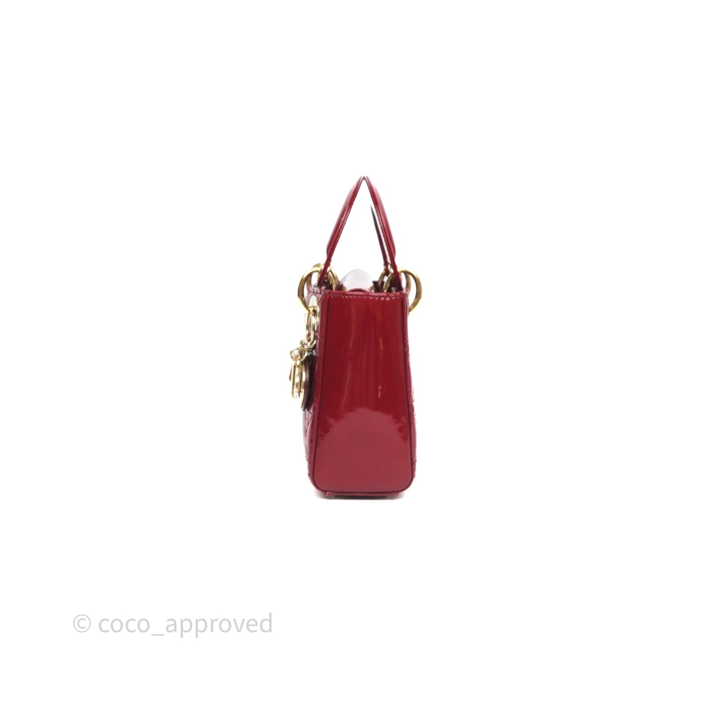 Christian Dior Mini Lady Dior Red Patent Cannage Gold Hardware