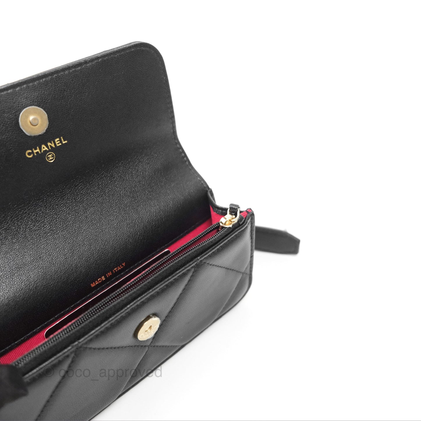 Chanel 19 Mini WOC Flap Phone Holder Black Lambskin Mixed Hardware