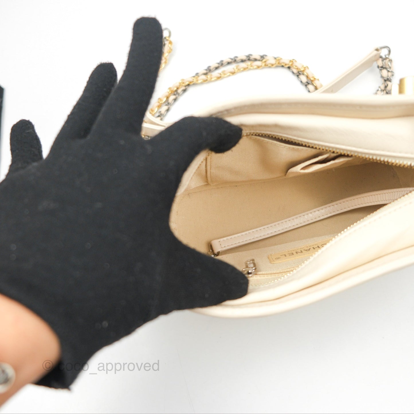 Chanel Small Gabrielle Hobo Chevron Ivory Beige Aged Calfskin
