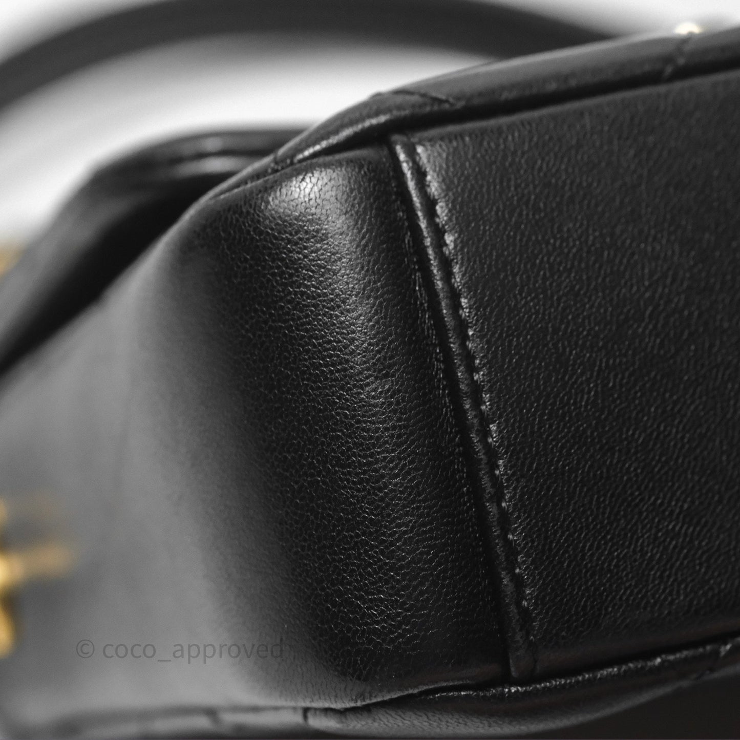 Chanel Logo Mini Square Flap Bag Black Lambskin Aged Gold Hardware 21B