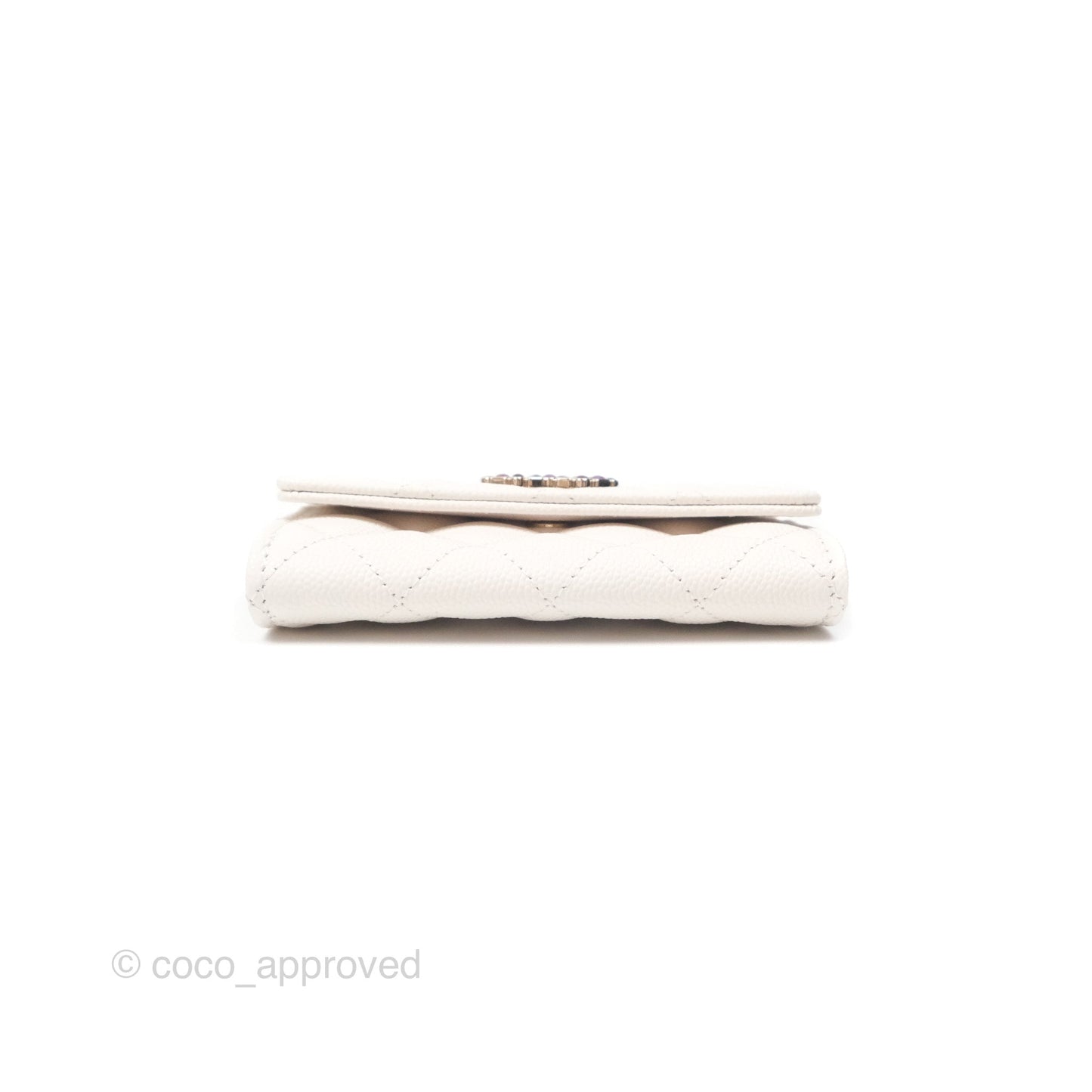 Chanel CC Resin Stone Flap Card Holder White Caviar
