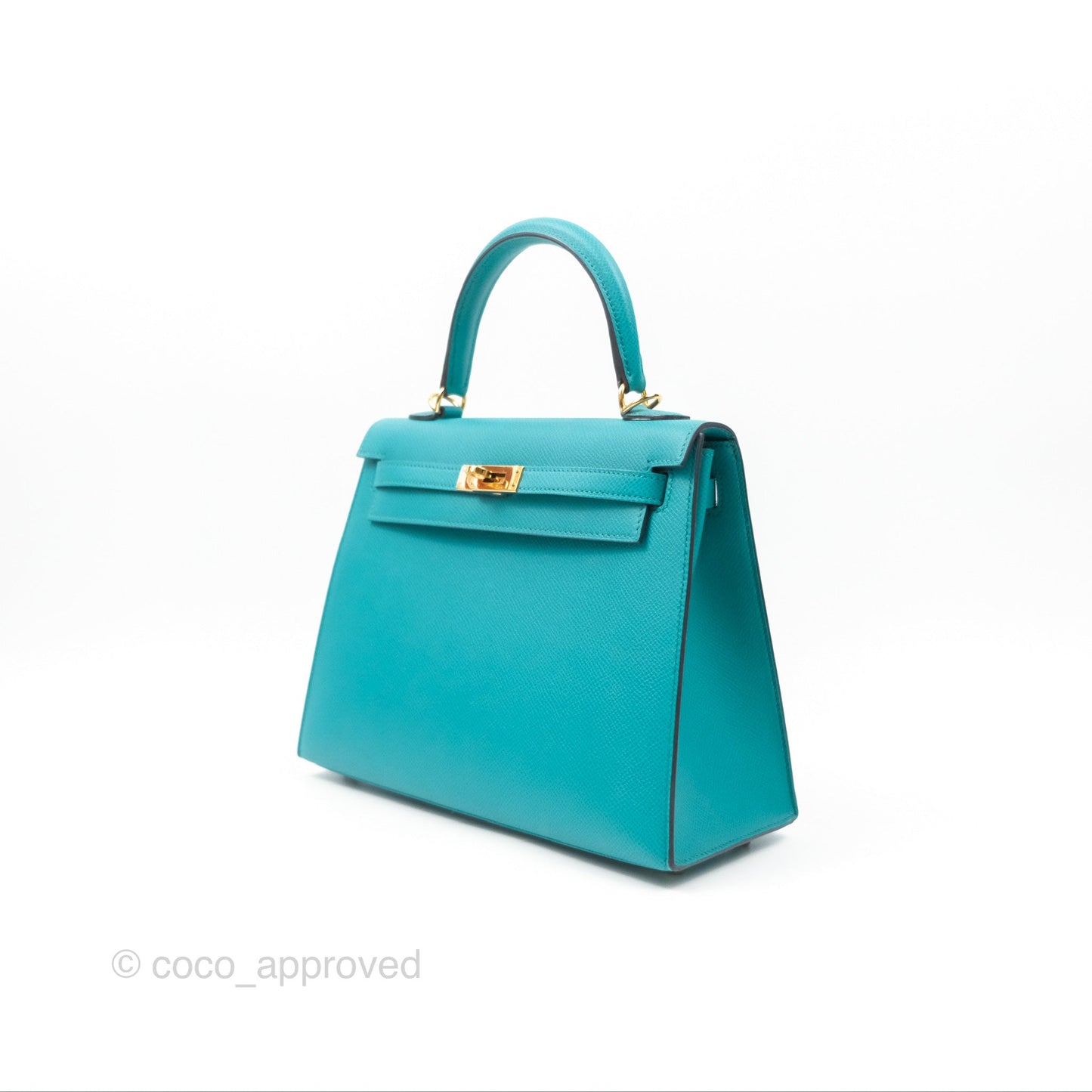 Hermès Sellier Kelly 25 Bleu Paon 7F Epsom Gold Hardware