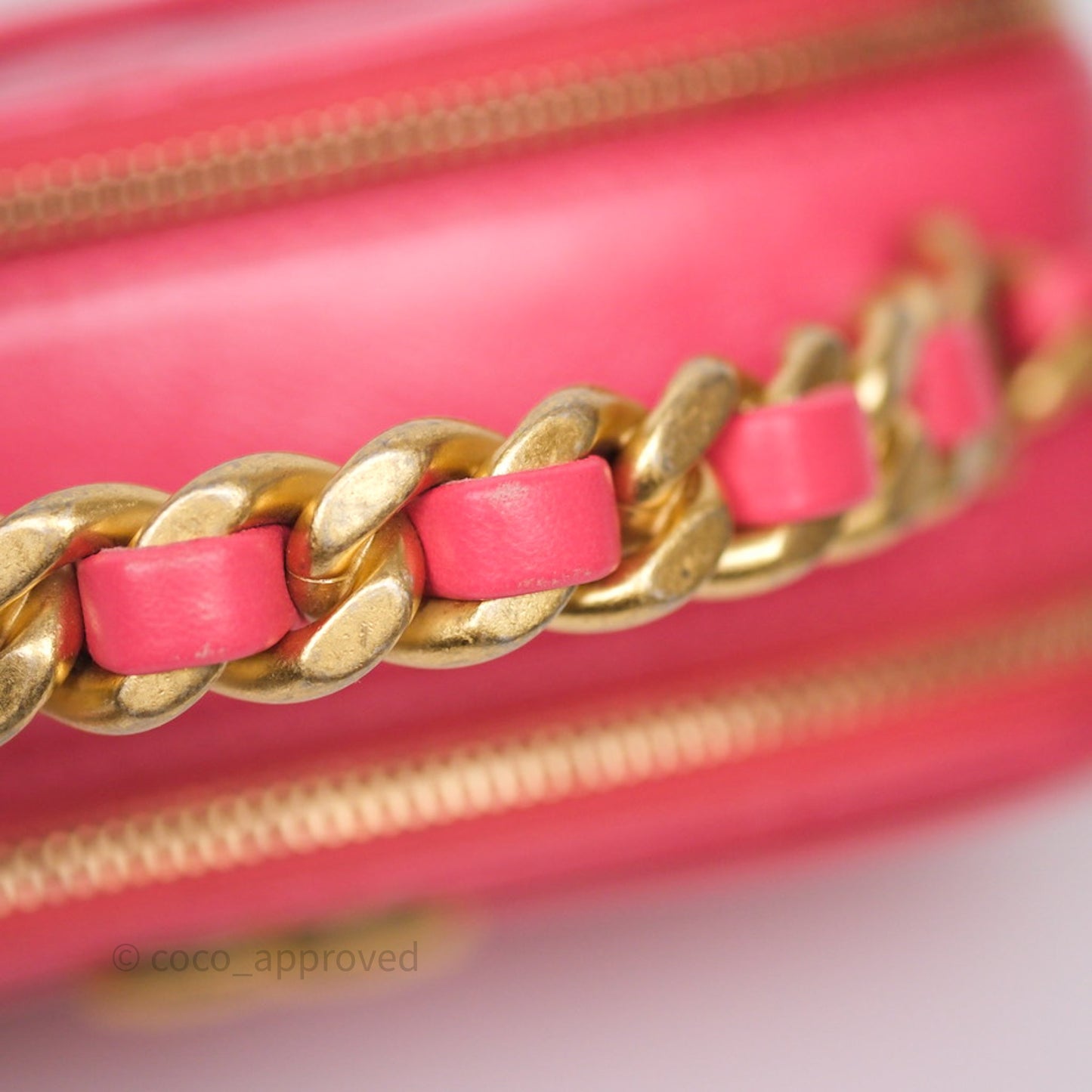 Chanel Small Top Handle Vanity Case Hot Pink Shiny Crumpled Calfskin Aged Gold Hardware