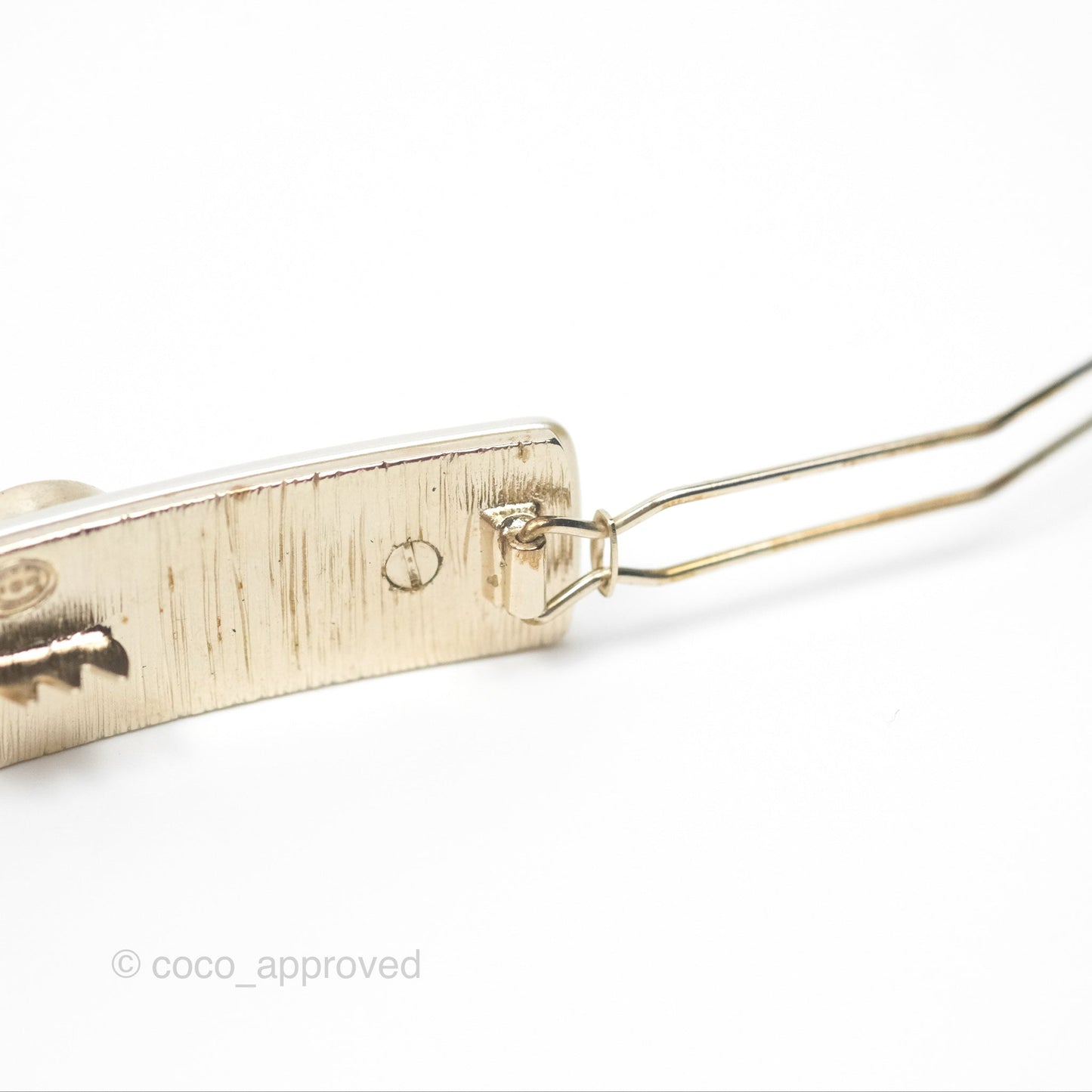 Chanel Crystal CC Pearl Hair Clip Gold Tone 21B