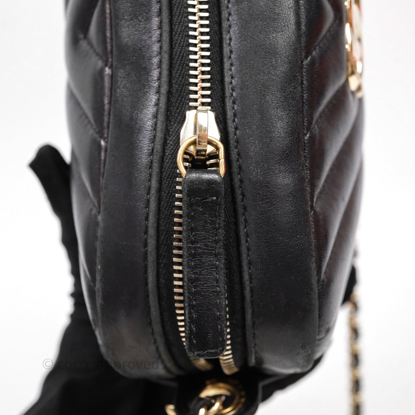 Chanel Chevron Camera Bag Black Lambskin Gold Hardware