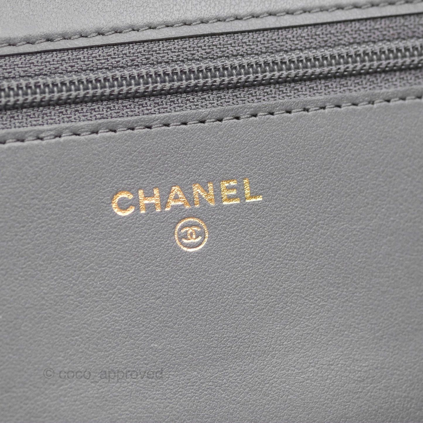 Chanel Quilted Boy Wallet on Chain WOC Grey Caviar Aged Gold Hardware
