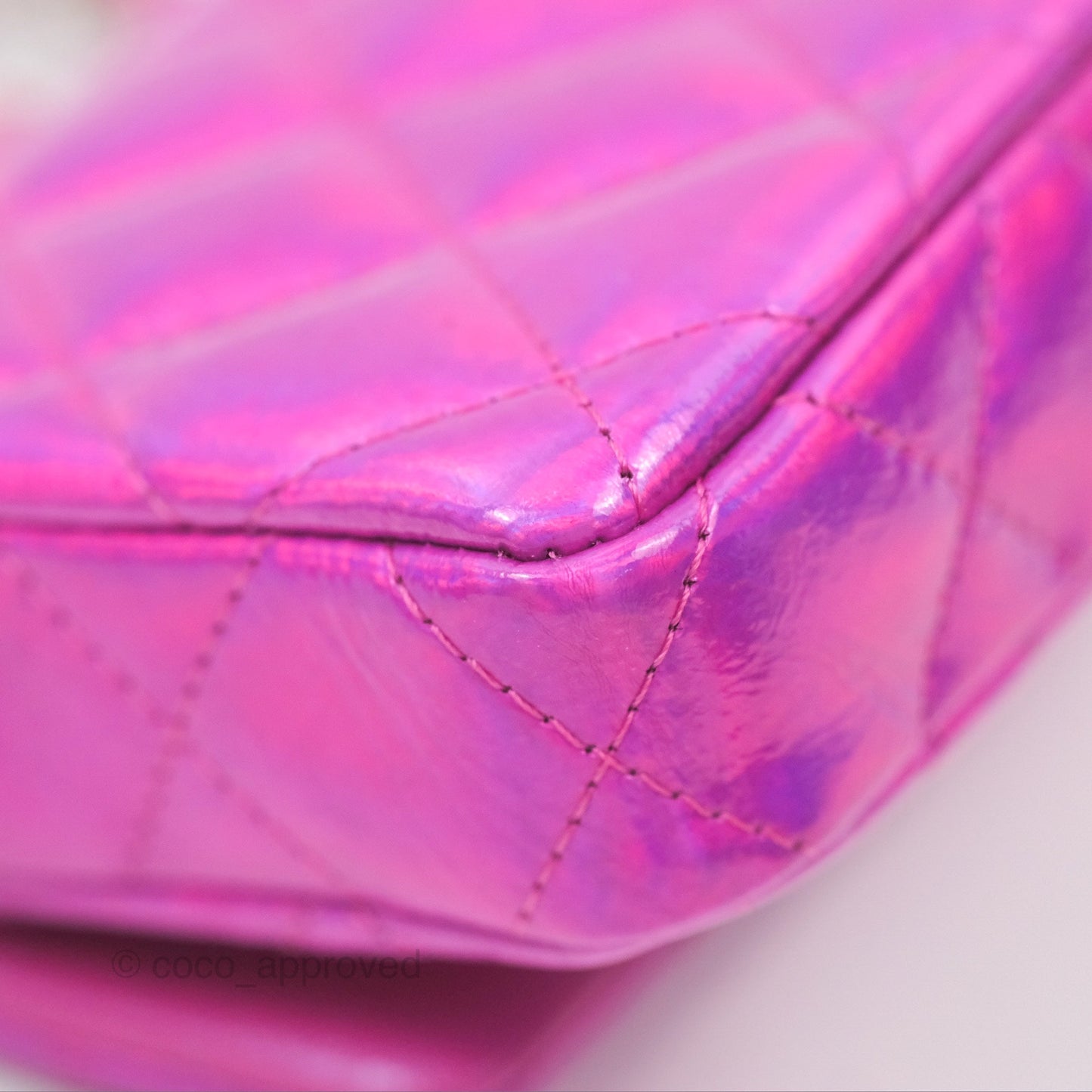 Chanel Card Holder Pouch with Hook Fuchsia Iridescent Mirror Goatskin