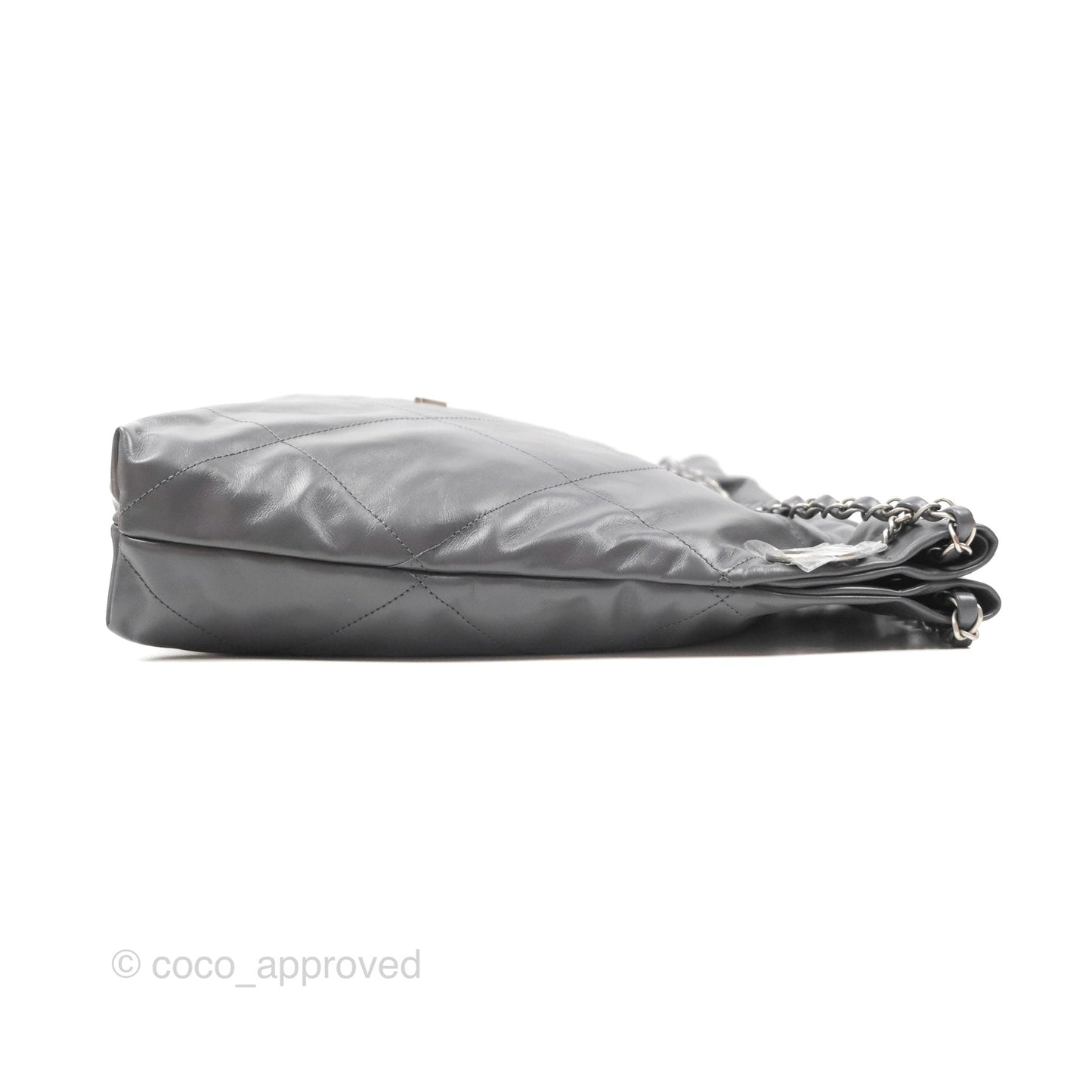 Chanel 22 Medium Grey Shiny Aged Calfskin Matte Silver Hardware