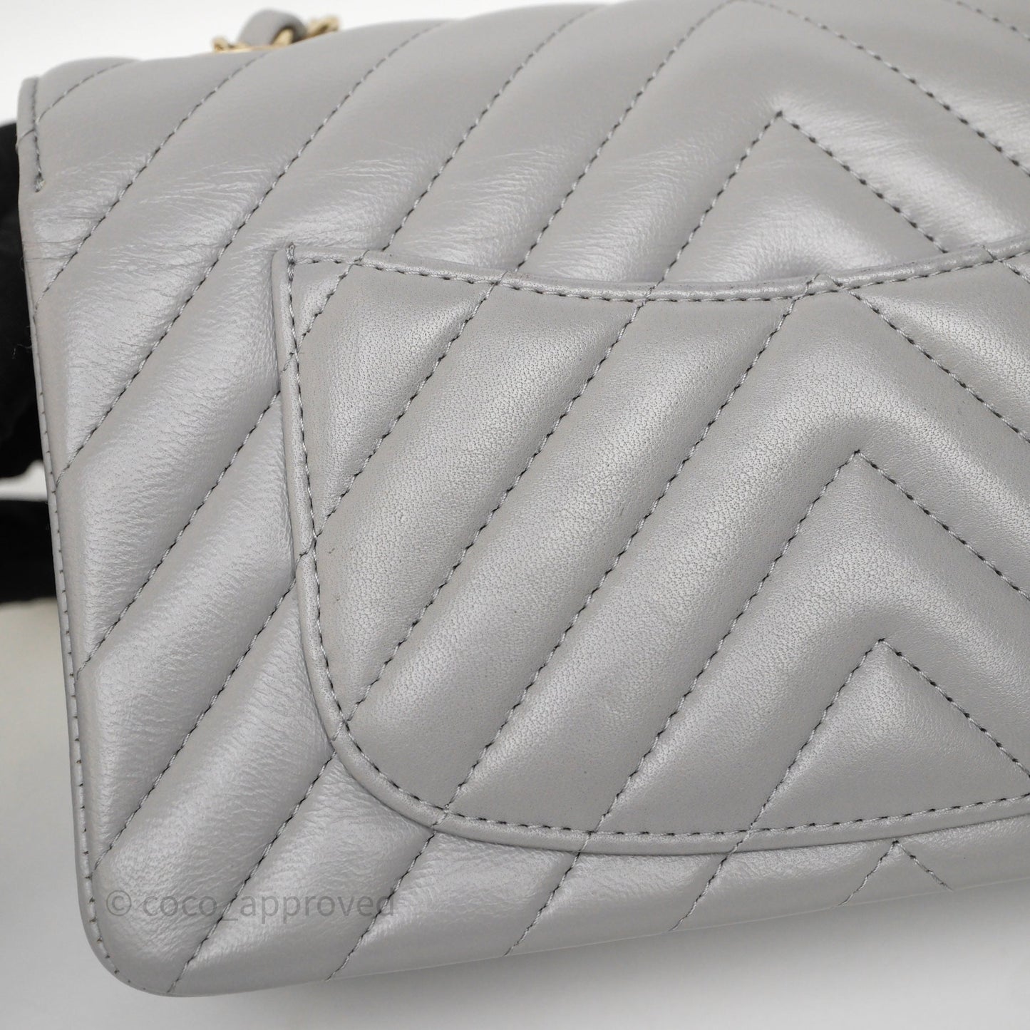 Chanel Mini Rectangular Chevron Grey Lambskin Light Gold Hardware