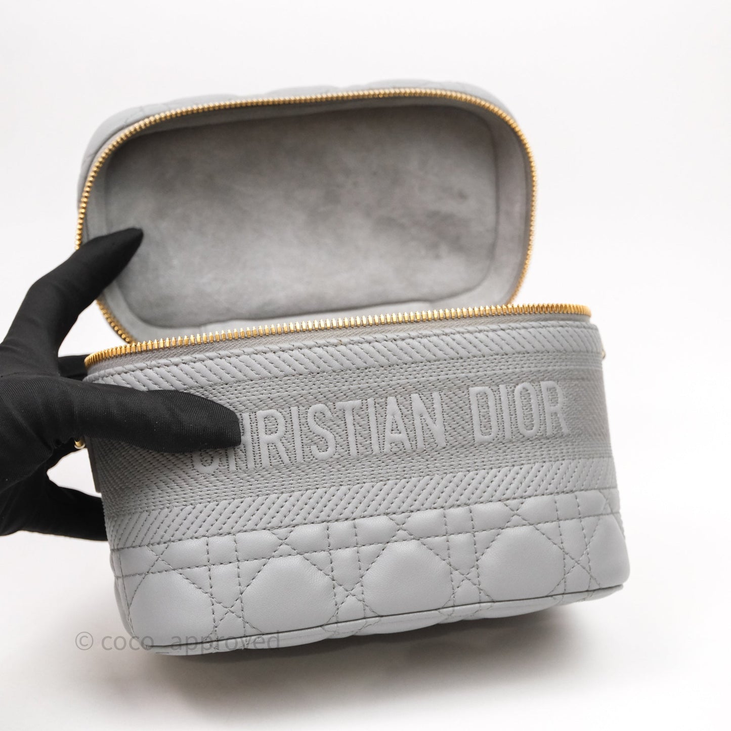 Christian Dior Small Diortravel Vanity Case Grey Lambskin Cannage