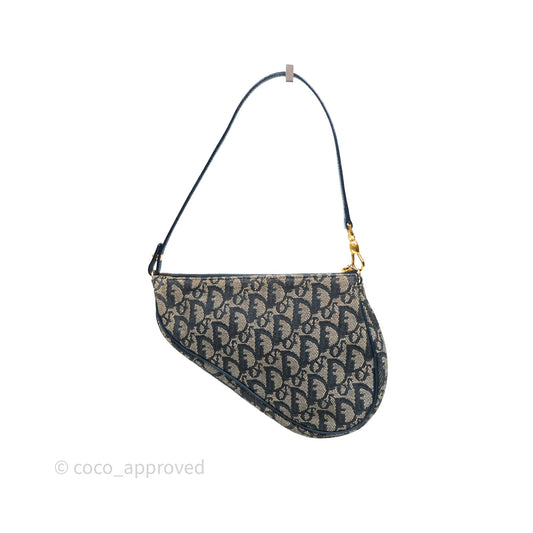 Christian Dior Vintage Mini Saddle Bag Blue Oblique Jacquard