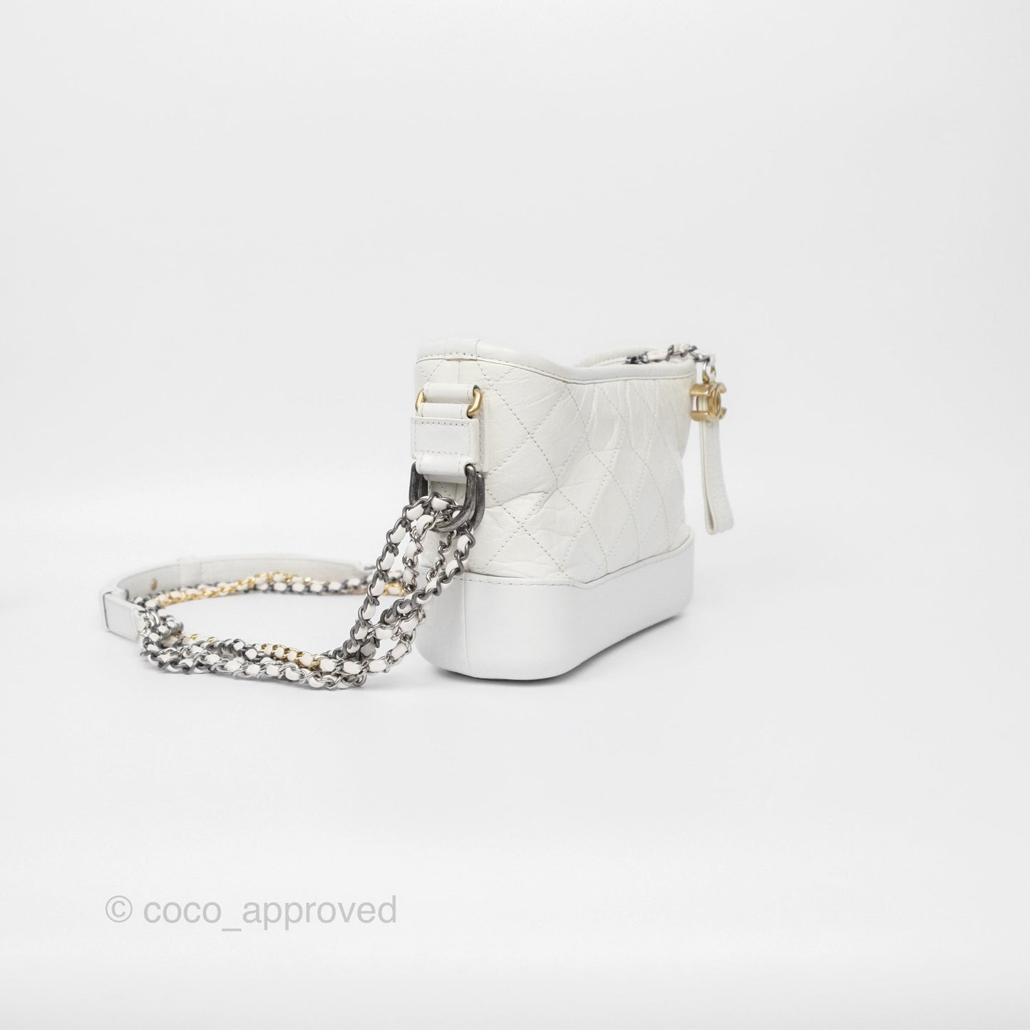 Chanel Small Gabrielle Hobo Quilted White Aged Calfskin